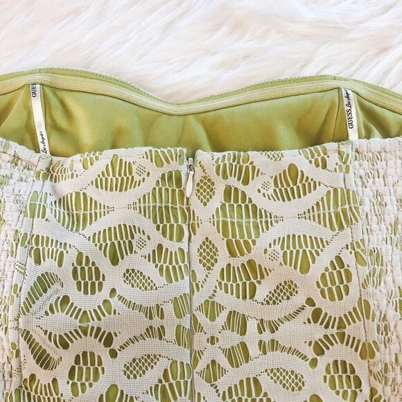 Guess Strapless Neon Green and Lace Dress Size 14 - Picture 3 of 8